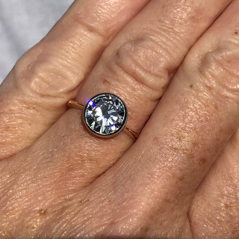 Round Brilliant Bezel Collet Set White Diamond Engagement 18k Yellow