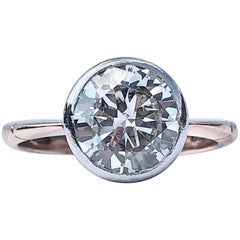 Round Brilliant Bezel Collet Set White Diamond Engagement 18k Yellow Gold Ring