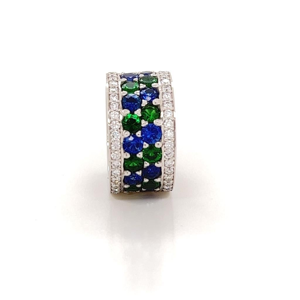 For Sale:  Round Brilliant Blue Sapphire, Tsavorite Garnet and Diamond Ring in Platinum 3