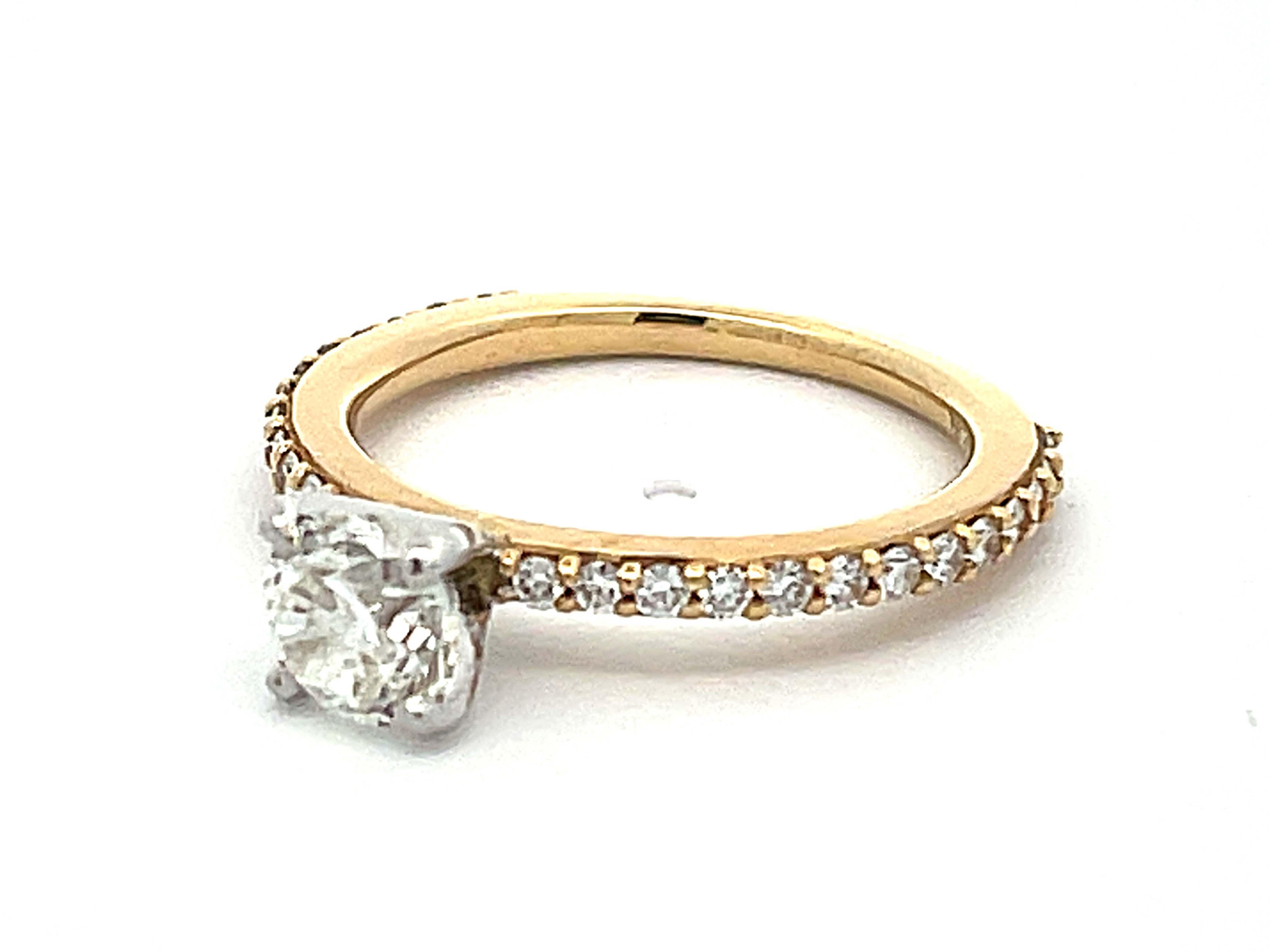 Women's Round Brilliant Cut 1.00 Carat Center Stone Diamond Engagement Ring, 18k Yellow For Sale
