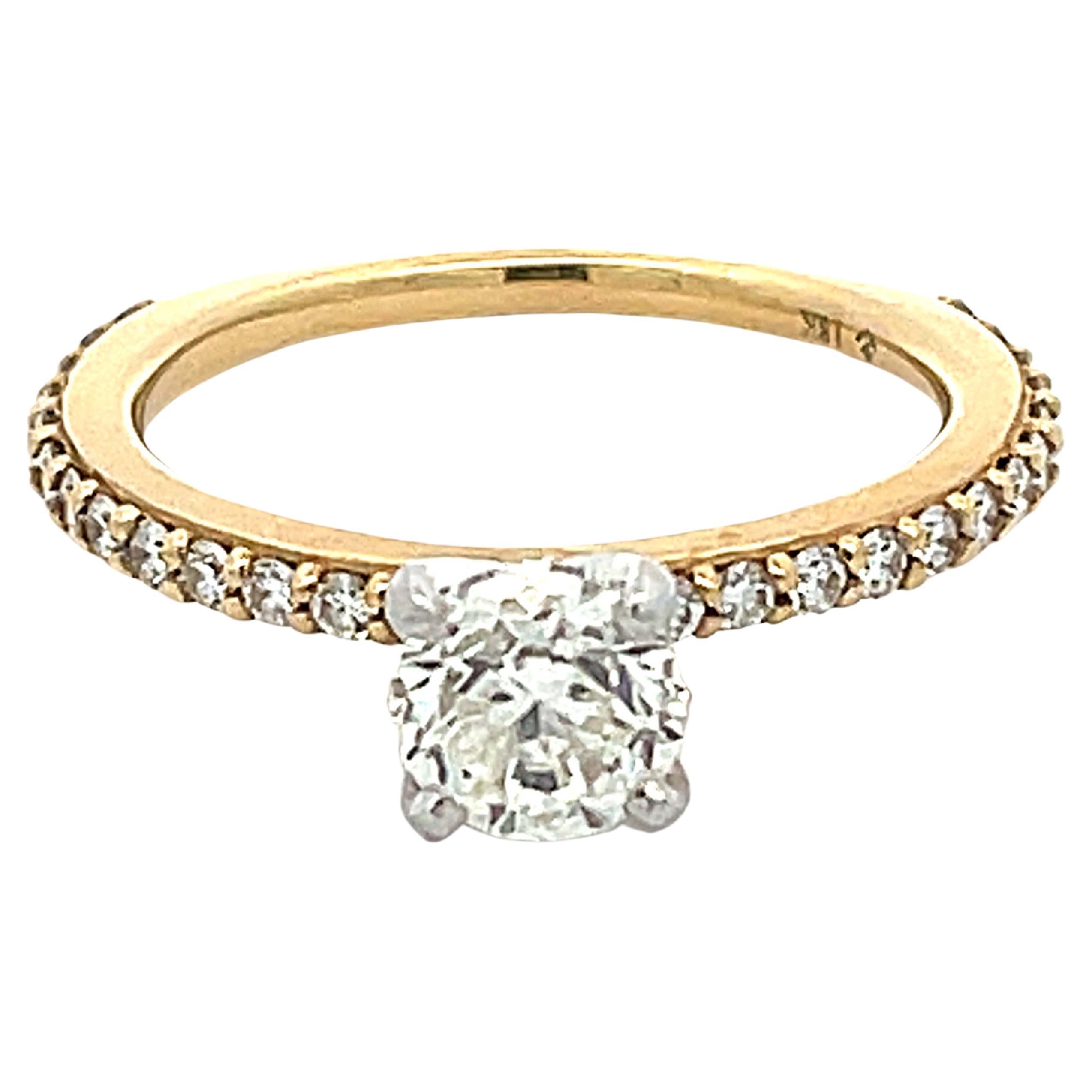 Round Brilliant Cut 1.00 Carat Center Stone Diamond Engagement Ring, 18k Yellow