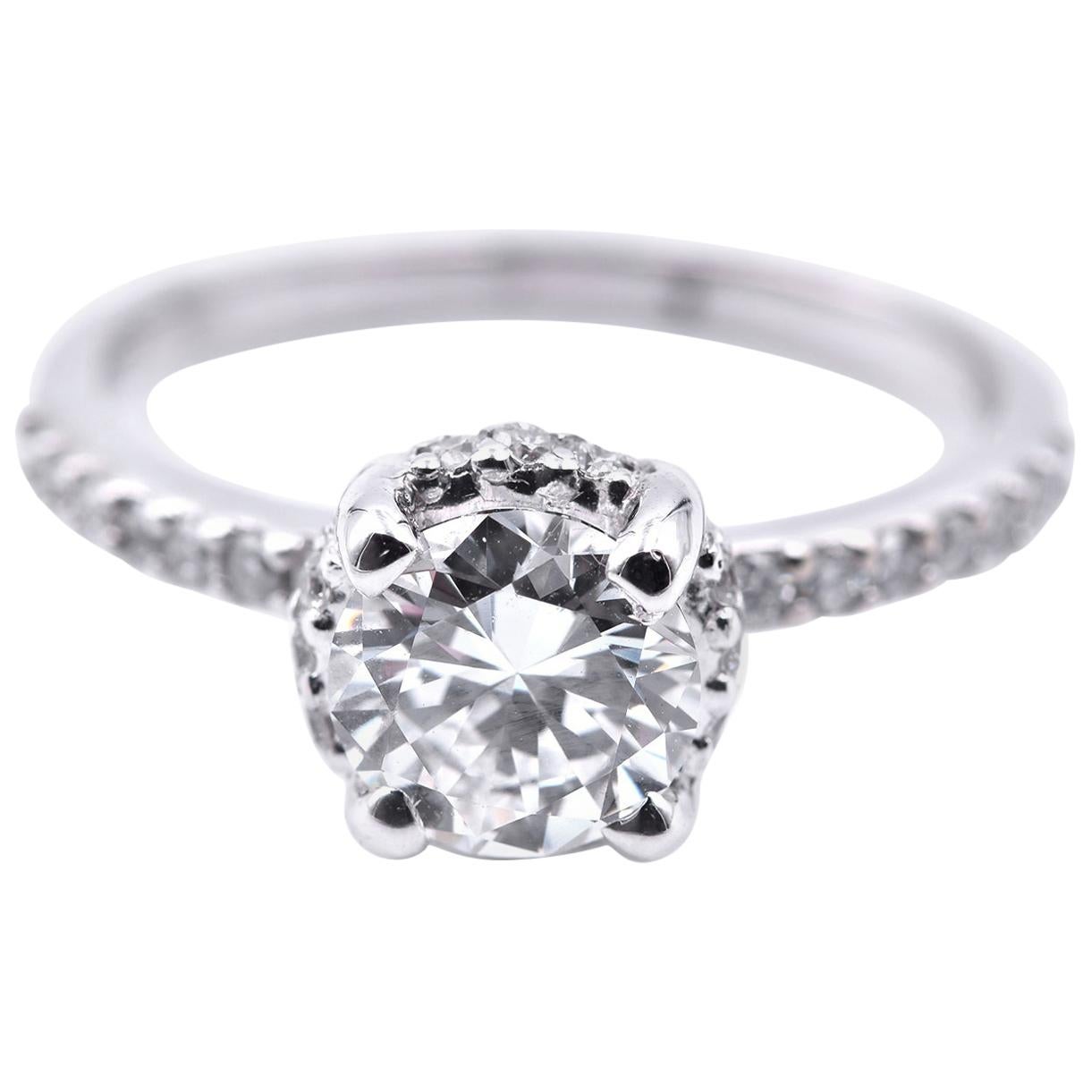 Round Brilliant Cut 1.02 Carat Diamond 14 Karat White Gold Engagement Ring For Sale