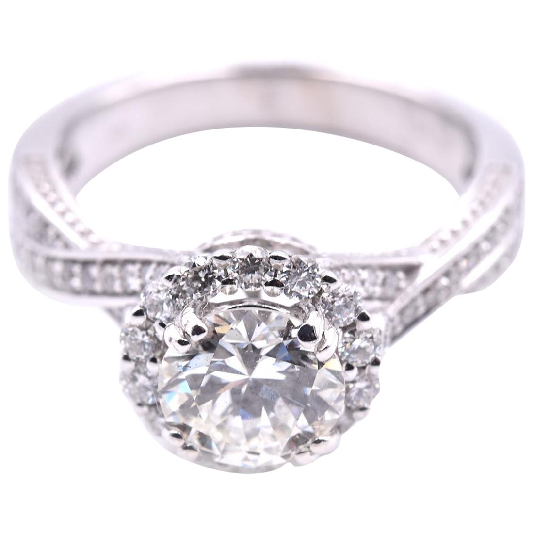 Round Brilliant Cut 1.14 Carat Diamond 14 Karat White Gold Engagement Ring