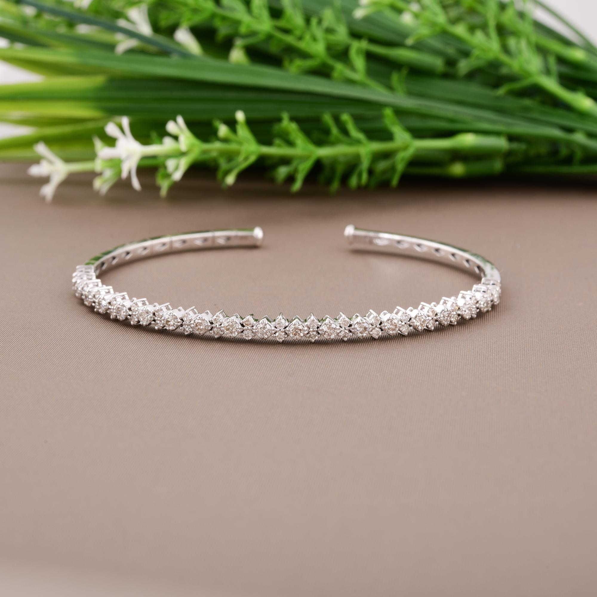 Taille ronde Bracelet manchette en or blanc 14k diamant taille brillant 1.30Ct SI/H en vente