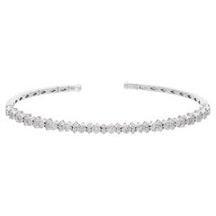 Round Brilliant Cut 1.30Ct SI/H Diamond Cuff Bracelet Fine 18k White Gold