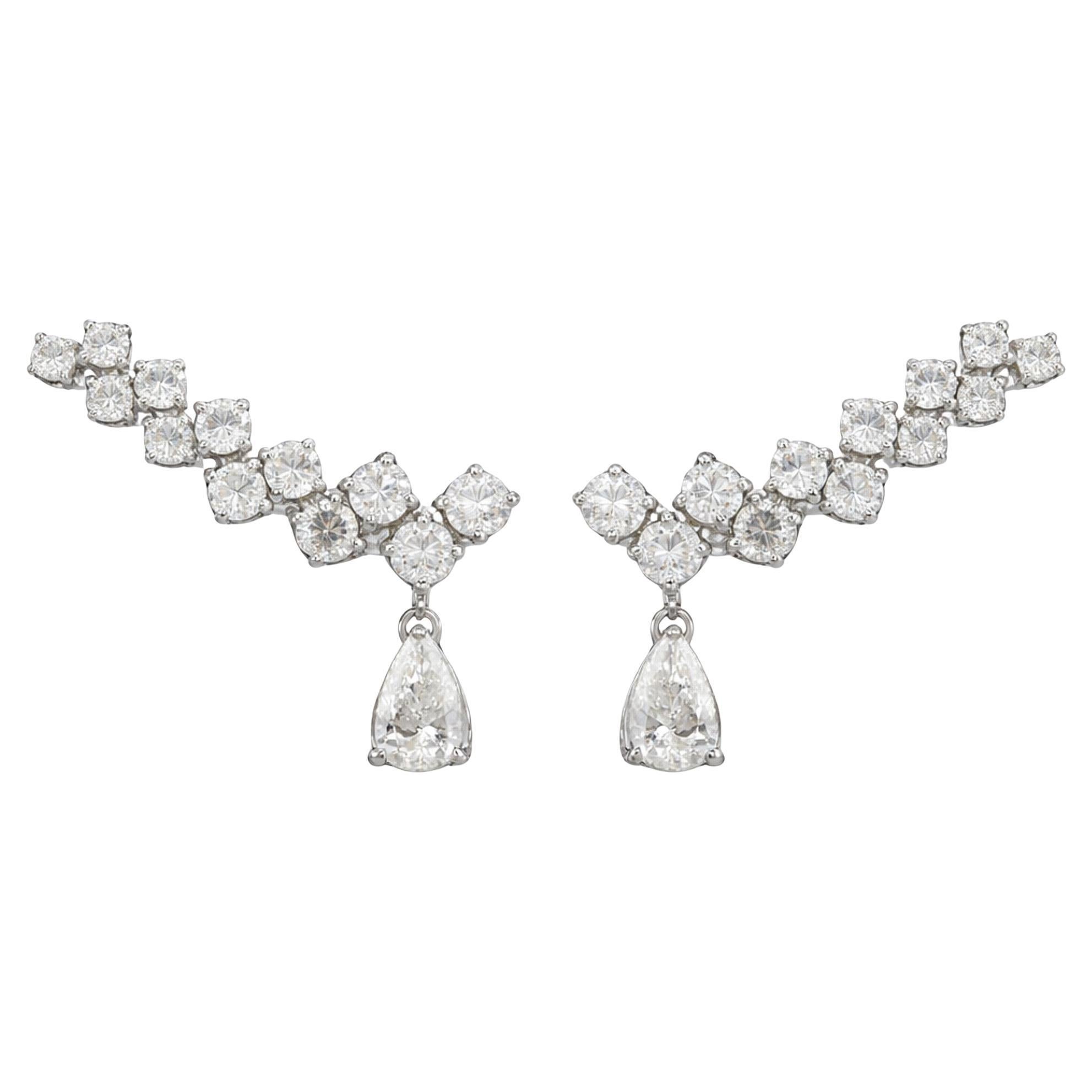 Round Brilliant Cut 1.77 Ct SI/H Diamond Ear Climber Earrings 14k White Gold