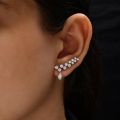 Natural Diamond Ear Climber Drop Earrings 1.77 Carats in 18K White Gold