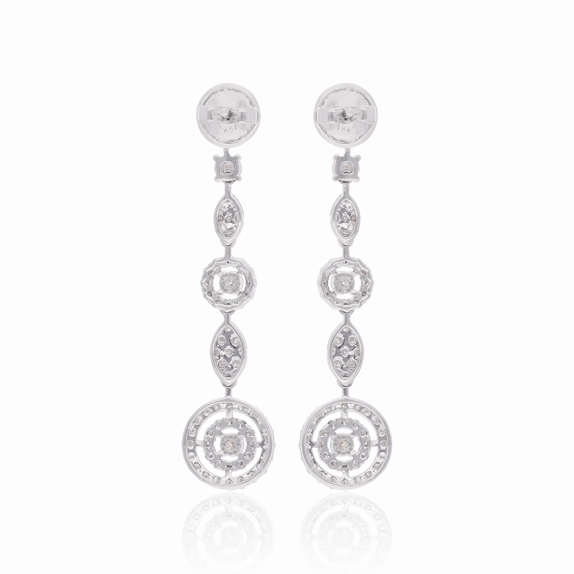 Pendientes colgantes de diamantes talla brillante redonda de 1,81 ct Joyas de oro blanco de 18k Corte redondo en venta