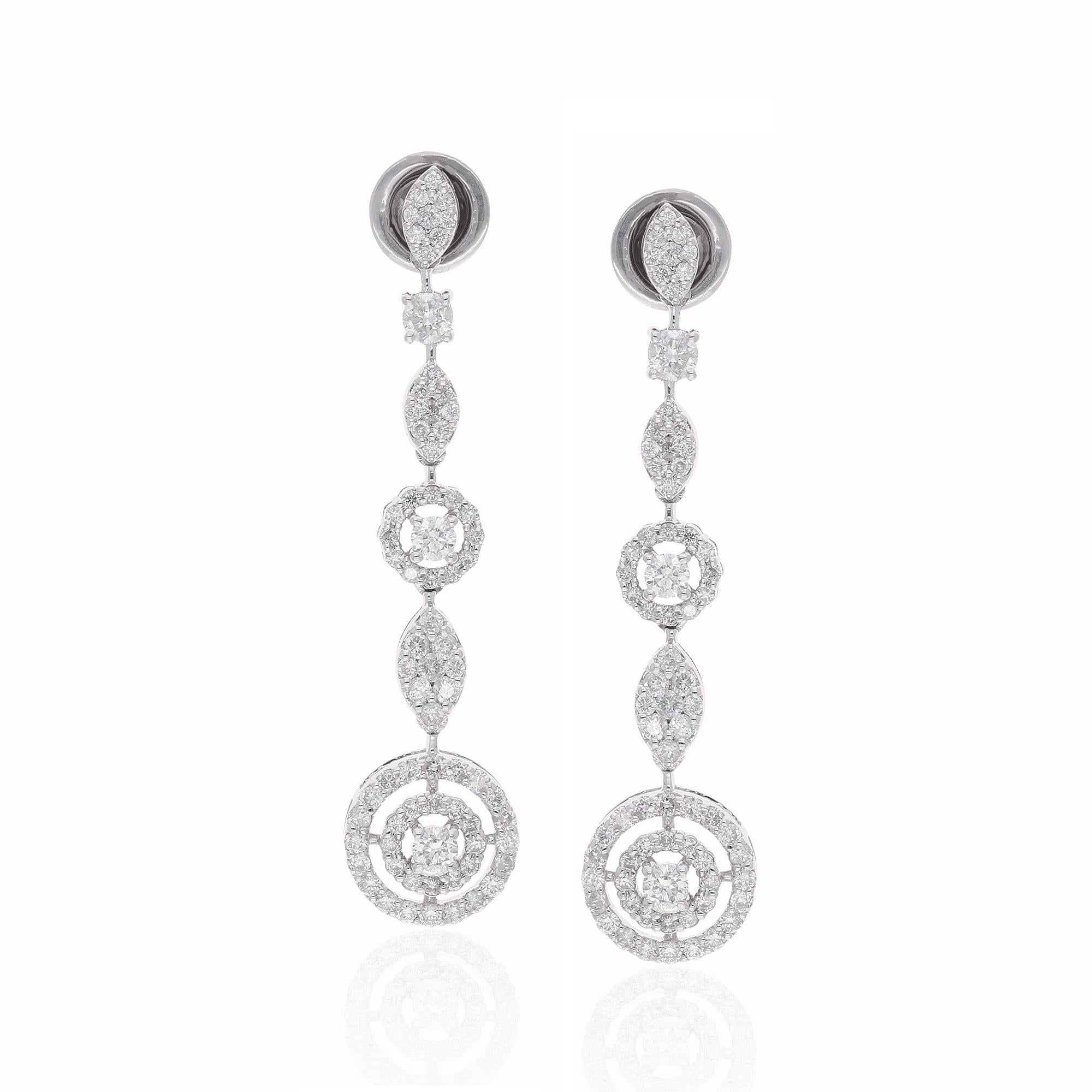 Pendientes colgantes de diamantes talla brillante redonda de 1,81 ct Joyas de oro blanco de 18k en Nuevo estado para la venta en Diera, Dubai