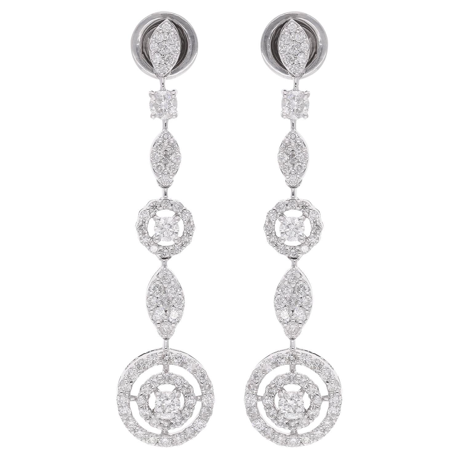 Round Brilliant Cut 1.81Ct Diamond Dangle Drop Earrings 18k White Gold Jewelry
