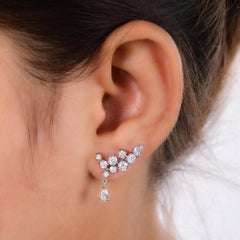 Round Brilliant Cut 2.24Ct Diamond Pear Climber Drop Earrings 14k White Gold