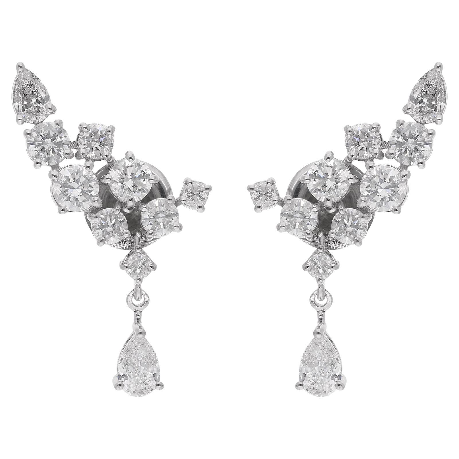 Moderne Boucles d'oreilles poire en or blanc 18k avec diamant taille brillant 2.24Ct en vente