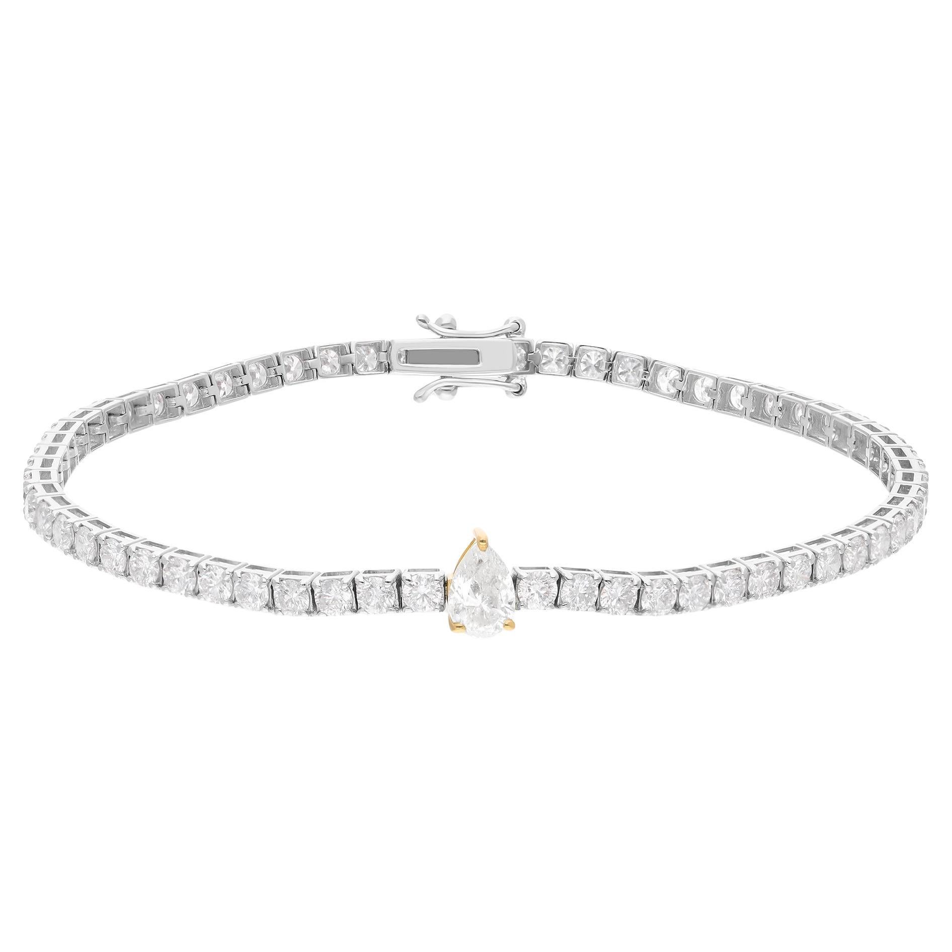 Diamante redondo talla brillante 4,41 ct Pulsera de tenis para aniversario Oro blanco 18k en venta