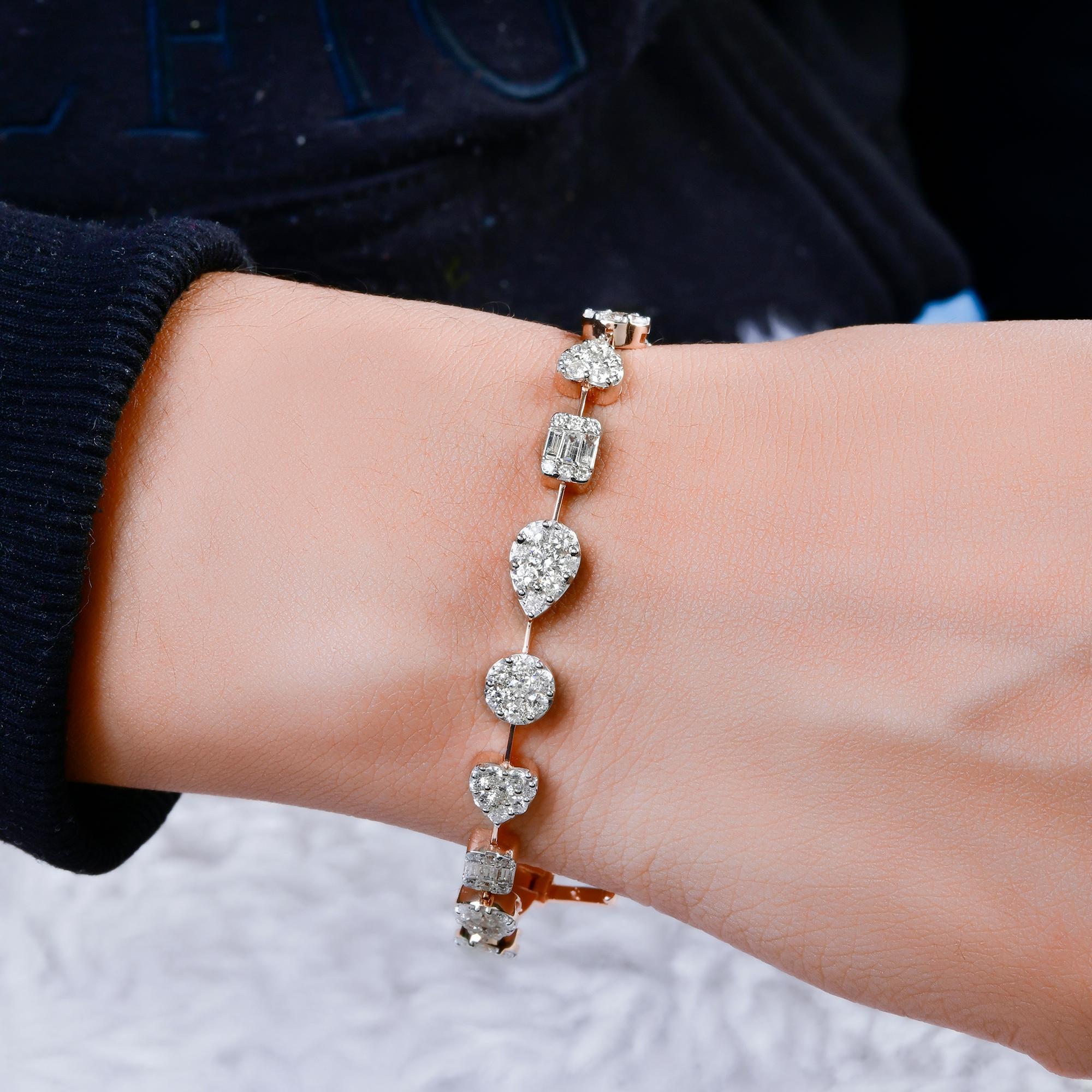 Bracelet de mariage à maillons en or fin 18 carats et diamant naturel de 5 carats à taille ronde et brillante. Des diamants éblouissants sont sertis dans de l'or rose luxueux pour un look éblouissant et sophistiqué. Parfait pour les occasions