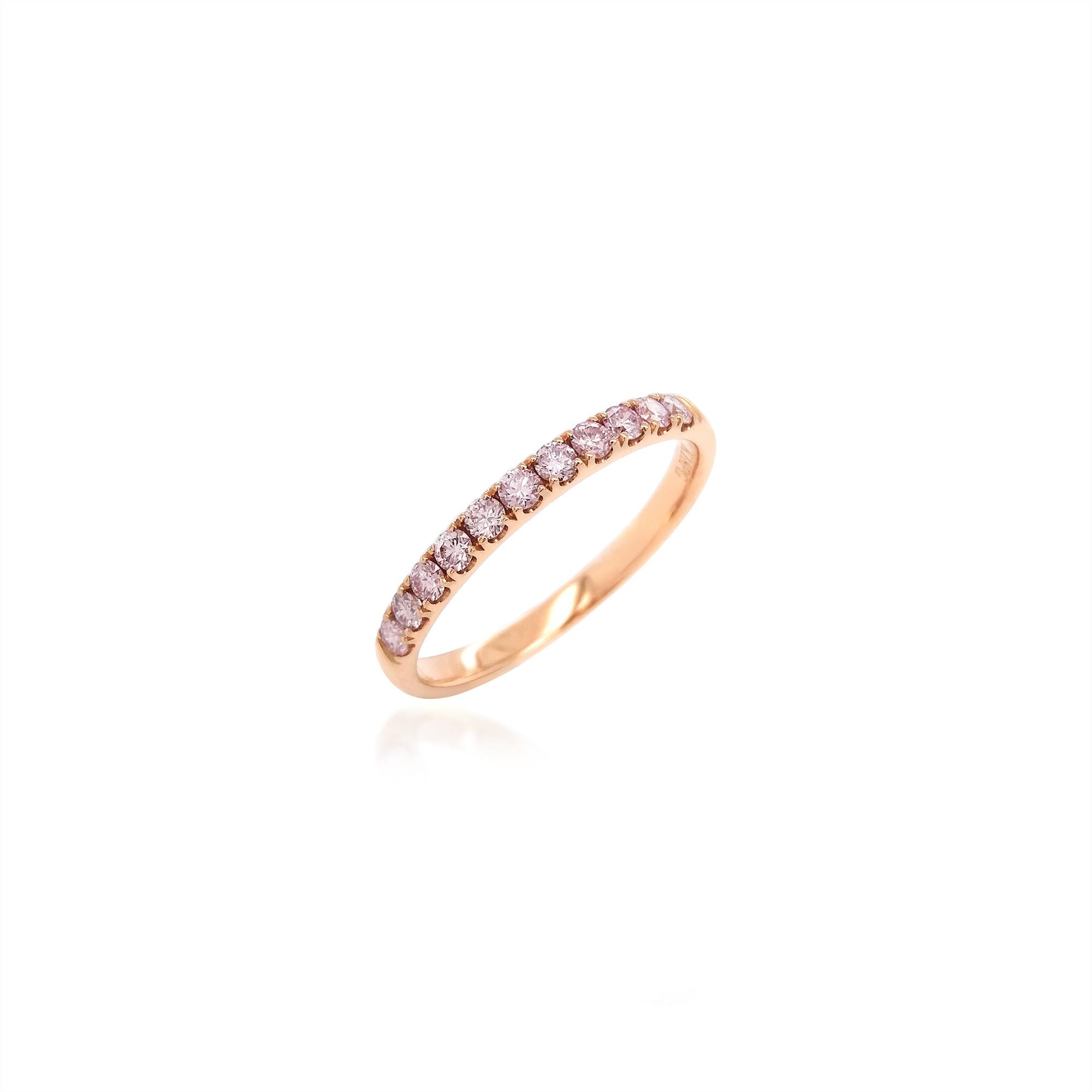 Art Deco Round Brilliant Cut Argyle Pink Diamond 18K Gold Band Ring For Sale