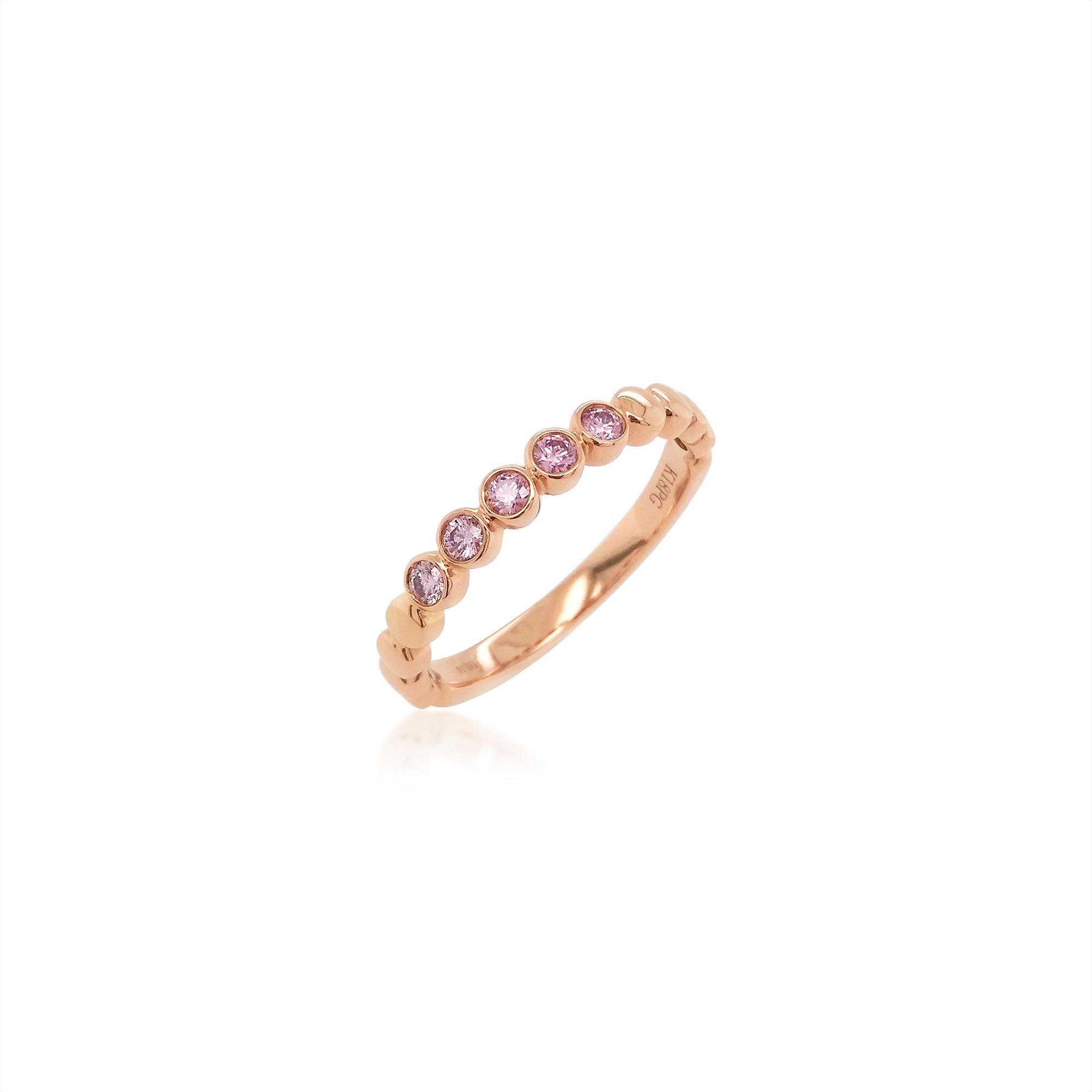 Art Deco Round Brilliant Cut Argyle Pink Diamond 18K Gold Band Ring