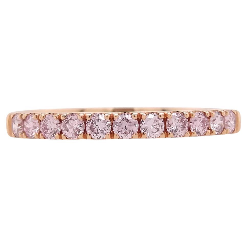 Bague à anneau en or 18 carats avec diamant rose Argyle à taille ronde et brillante
