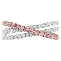 Round Brilliant Cut Argyle Pink Diamond and White Diamond 18K Gold Band Ring