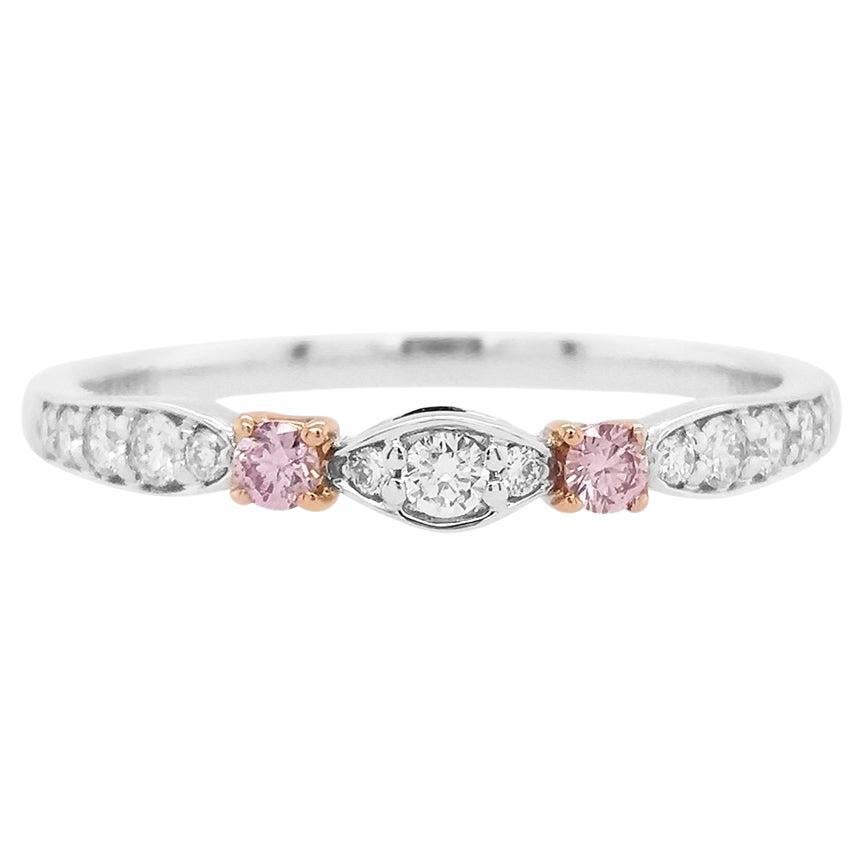 Bague à anneau en or 18K avec diamant rose et diamant blanc de taille ronde et brillante