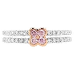 Bague à anneau en or 18K avec diamant rose et diamant blanc de taille ronde et brillante