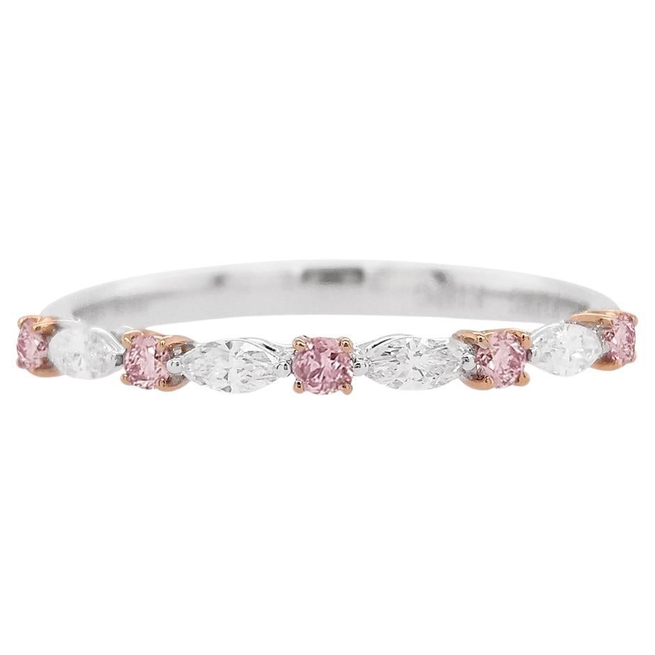 Bague à anneau en or 18K avec diamant rose et diamant blanc de taille ronde et brillante