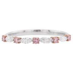 Bague à anneau en or 18K avec diamant rose et diamant blanc de taille ronde et brillante