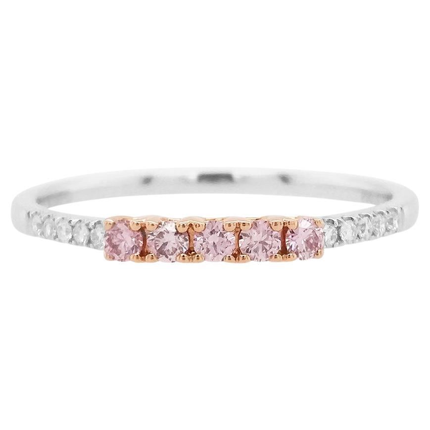Bague à anneau en or 18K avec diamant rose et diamant blanc de taille ronde et brillante