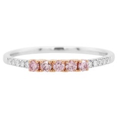 Bague à anneau en or 18K avec diamant rose et diamant blanc de taille ronde et brillante