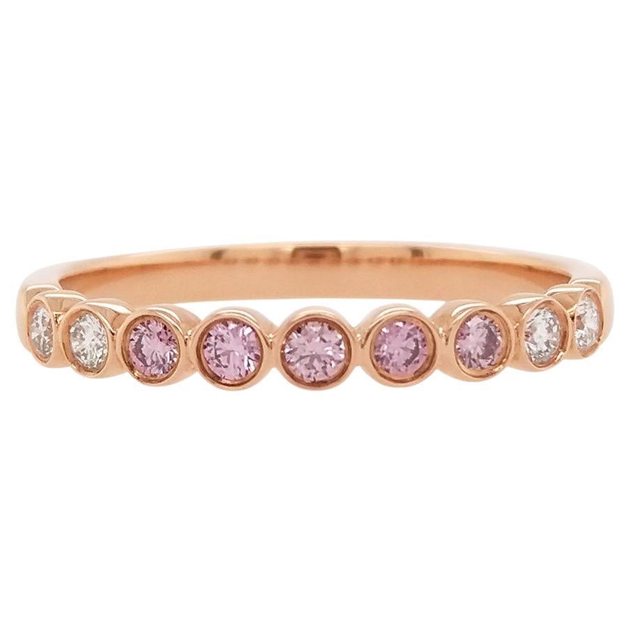 Round Brilliant Cut Argyle Pink Diamond and White Diamond 18K Gold Band Ring