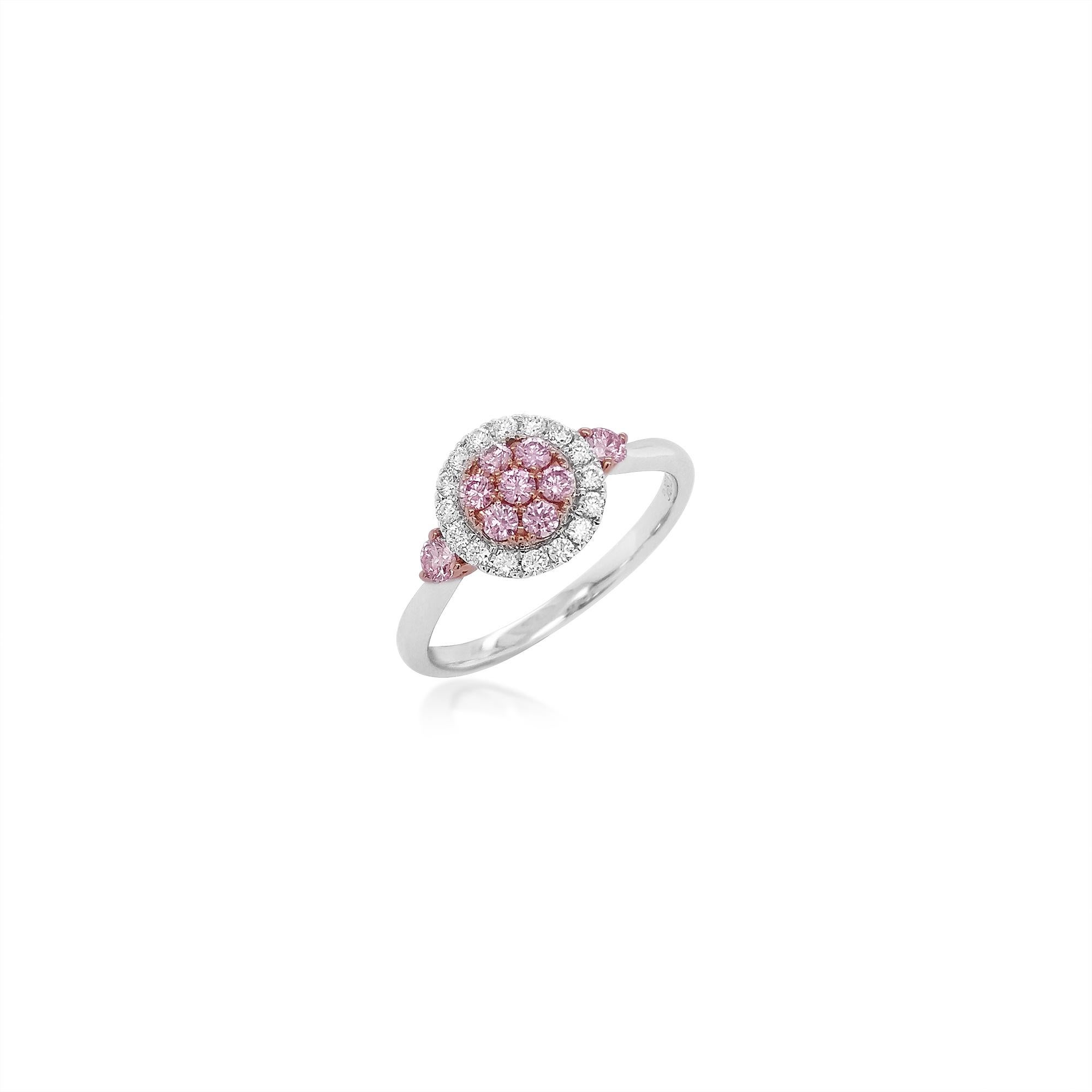 Art Deco Round Brilliant Cut Argyle Pink Diamond and White Diamond 18K Gold Ring For Sale