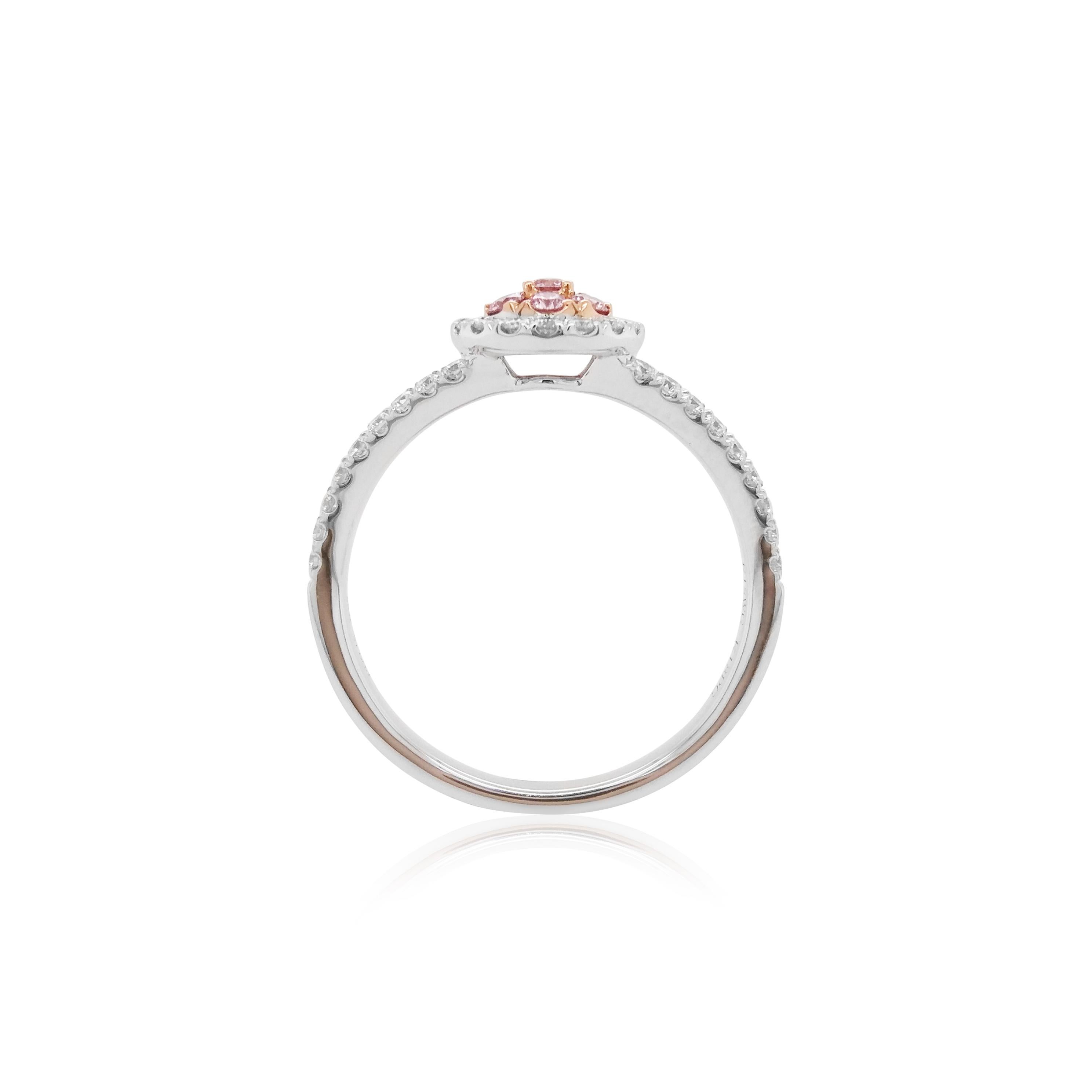Art Deco Round Brilliant Cut Argyle Pink Diamond and White Diamond 18K Gold Ring For Sale