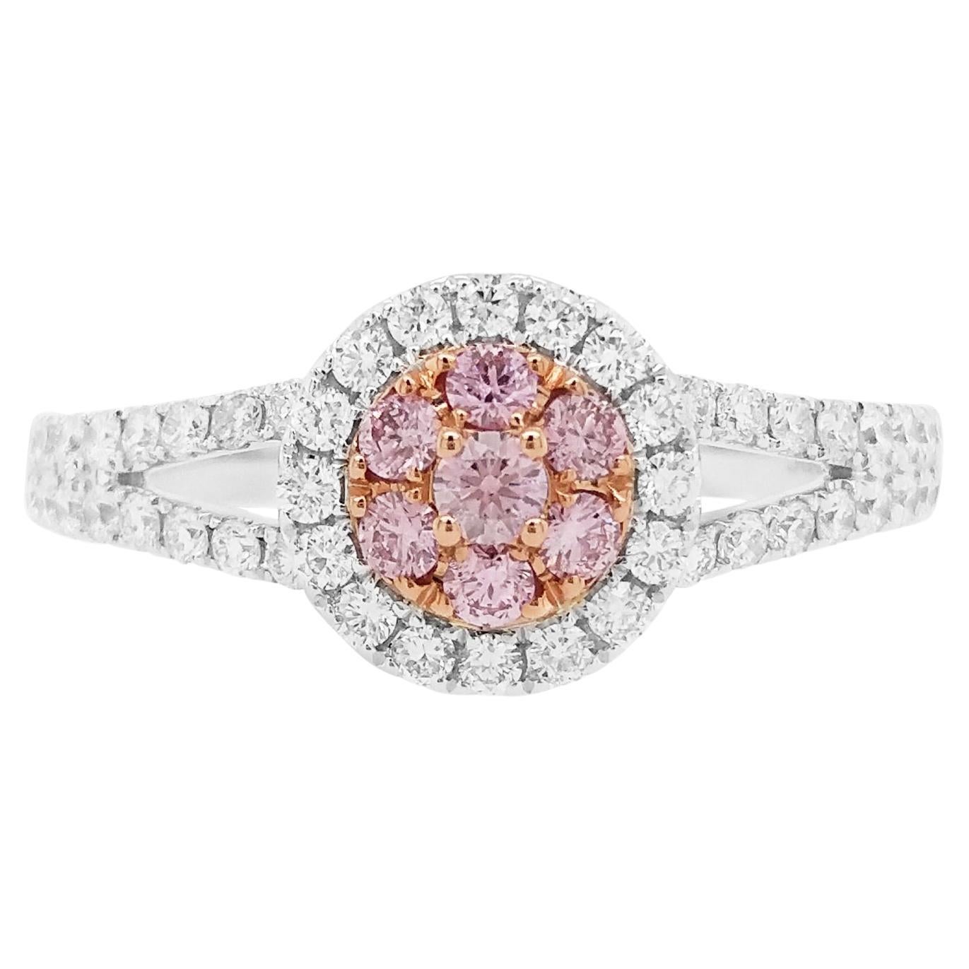 Runder Brillantschliff Argyle Pink Diamond und weißer Diamant 18K Gold Ring
