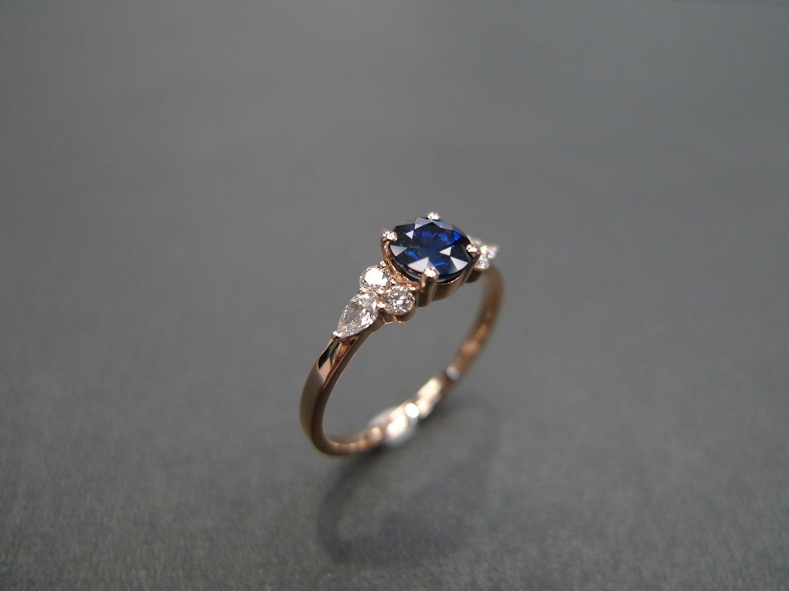 For Sale:  Round Brilliant Cut Blue Sapphire and Pear Shape Diamond Engagement Ring  2