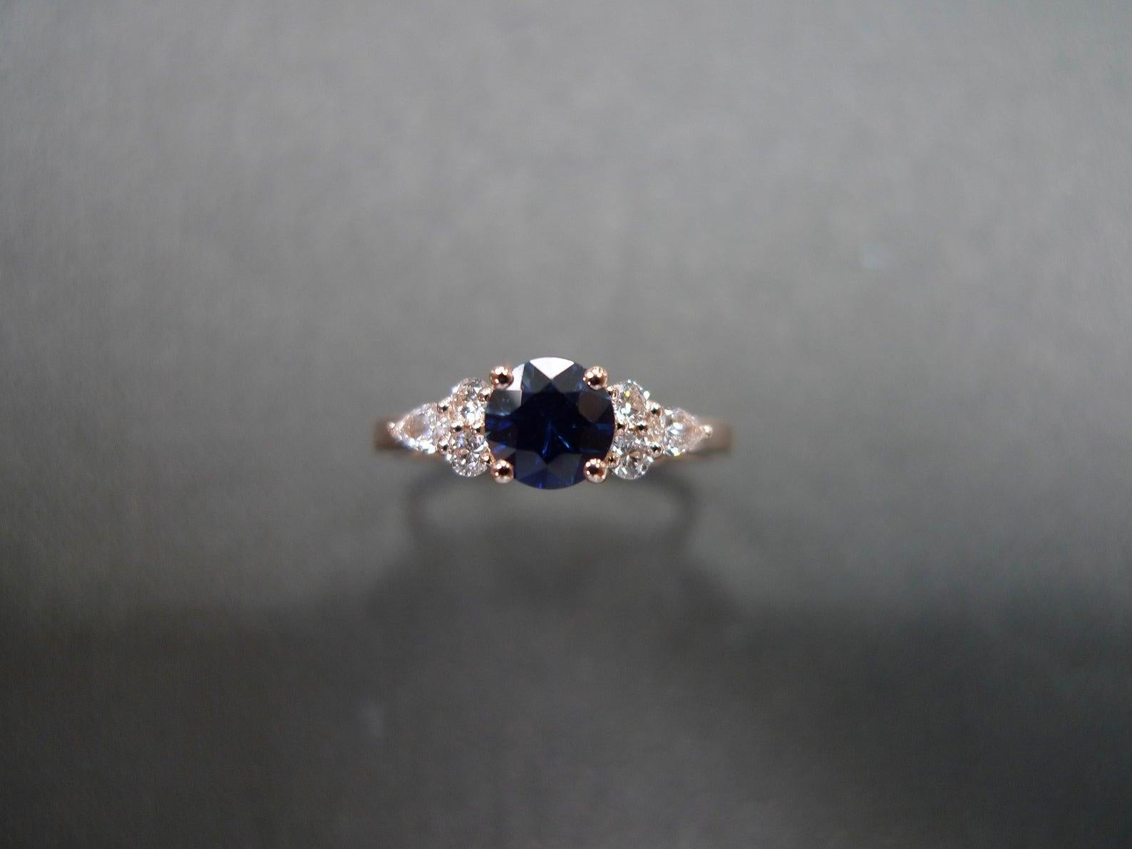 For Sale:  Round Brilliant Cut Blue Sapphire and Pear Shape Diamond Engagement Ring 8