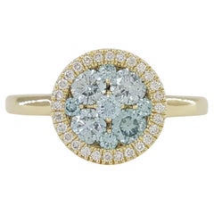 Round Brilliant Cut Blue & White Diamond Cluster Engagement Ring