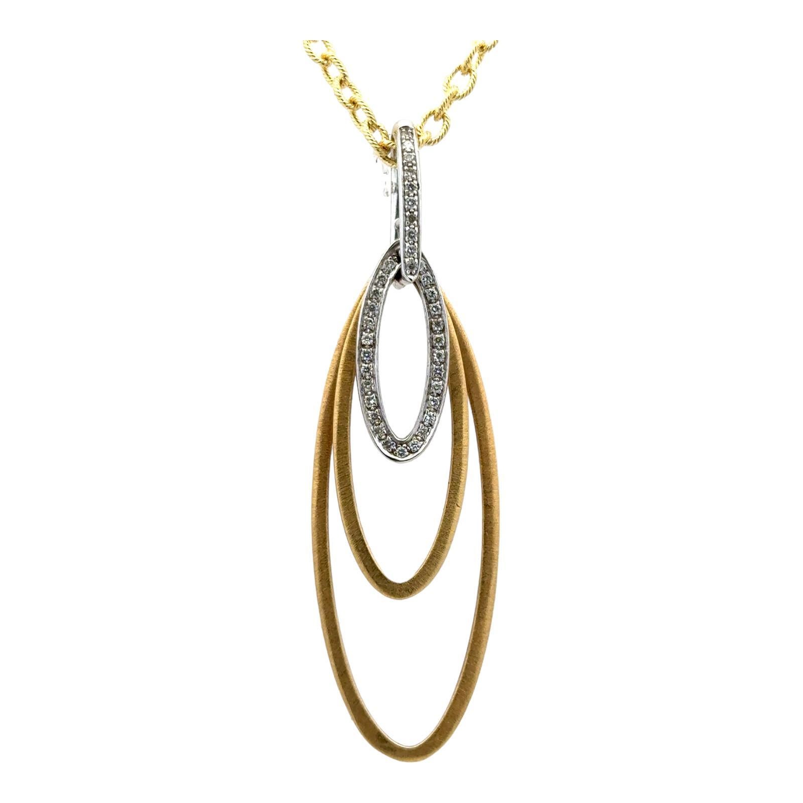 Women's Round Brilliant Cut Diamond 18 Karat Two Tone Gold Oval Pendant Necklace Modern For Sale
