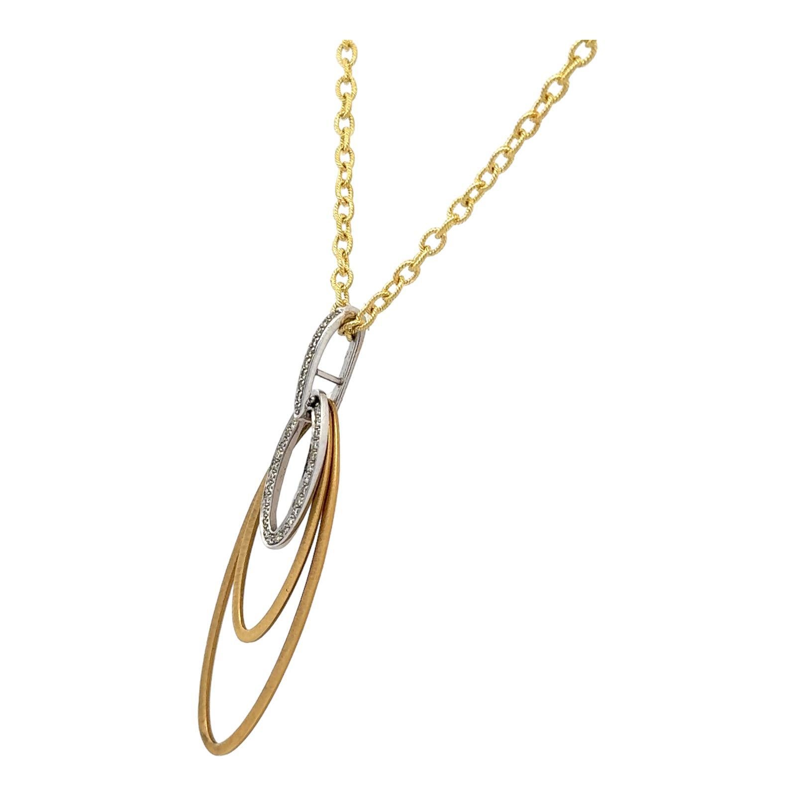 Round Brilliant Cut Diamond 18 Karat Two Tone Gold Oval Pendant Necklace Modern For Sale 1