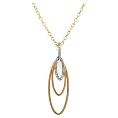 Round Brilliant Cut Diamond 18 Karat Two Tone Gold Oval Pendant Necklace Modern