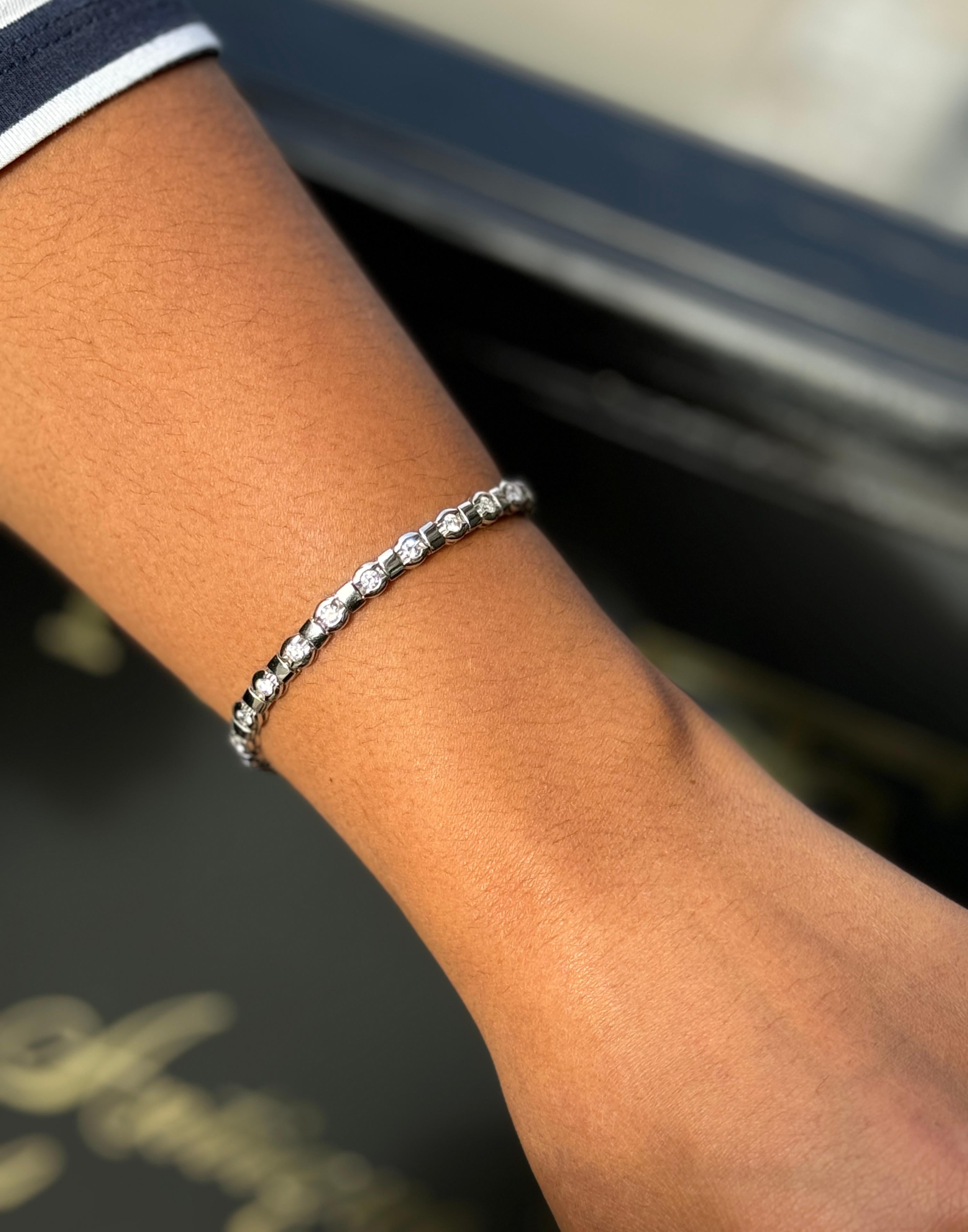 With its impeccable, timeless design and striking diamonds, this exquisite tennis bracelet, crafted in 18 carat white gold, is definitely a fantastic piece to cherish for generations to come.

Every element of this bracelet has been thoughtfully