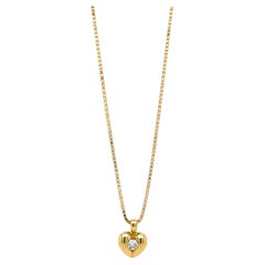 Round Brilliant Cut Diamond and 18 Carat Yellow Gold Heart Pendant Necklace