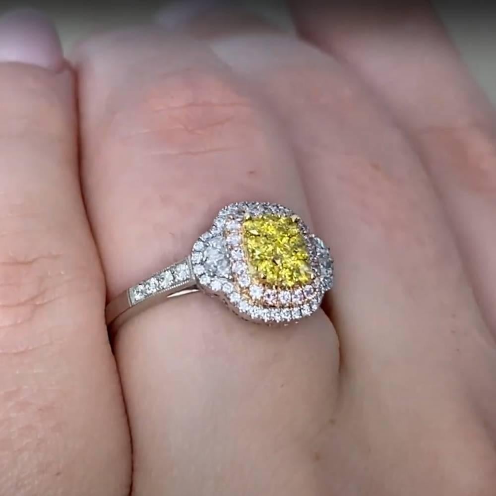 Art Deco Round Brilliant Cut Diamond (Approx. 0.20-Carats) Double Cluster Ring, Platinum For Sale