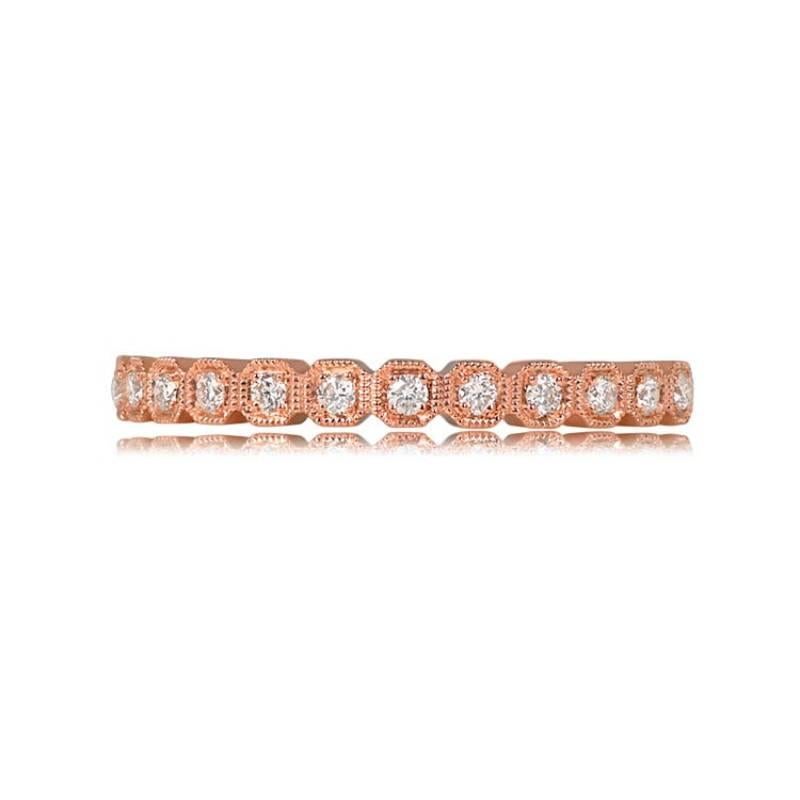A stunning 14k rose gold half-eternity band showcases round brilliant cut diamonds set in prongs within square bezels. The band's width is elegantly crafted at 2.25mm.

Ring Size: 6.5 US, Resizable
Metal: Gold, Rose Gold
Stone: Diamond
Stone Cut: