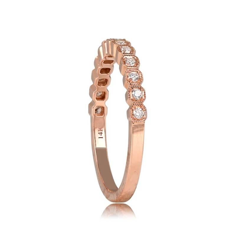 Art Deco Round Brilliant Cut Diamond Band Ring, 14k Rose Gold  For Sale