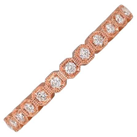 Round Brilliant Cut Diamond Band Ring, 14k Rose Gold  For Sale