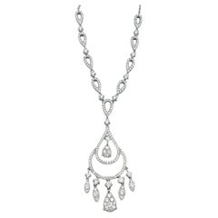 Round Brilliant Cut Diamond Chandelier Style Necklace in 14 Karat White Gold