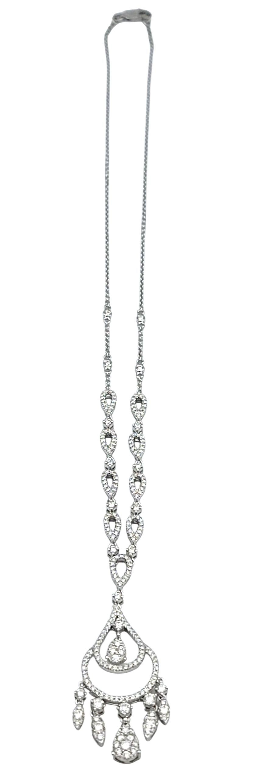 Taglio rotondo Collana stile lampadario con diamanti rotondi taglio Brilliante in oro bianco 14 carati in vendita