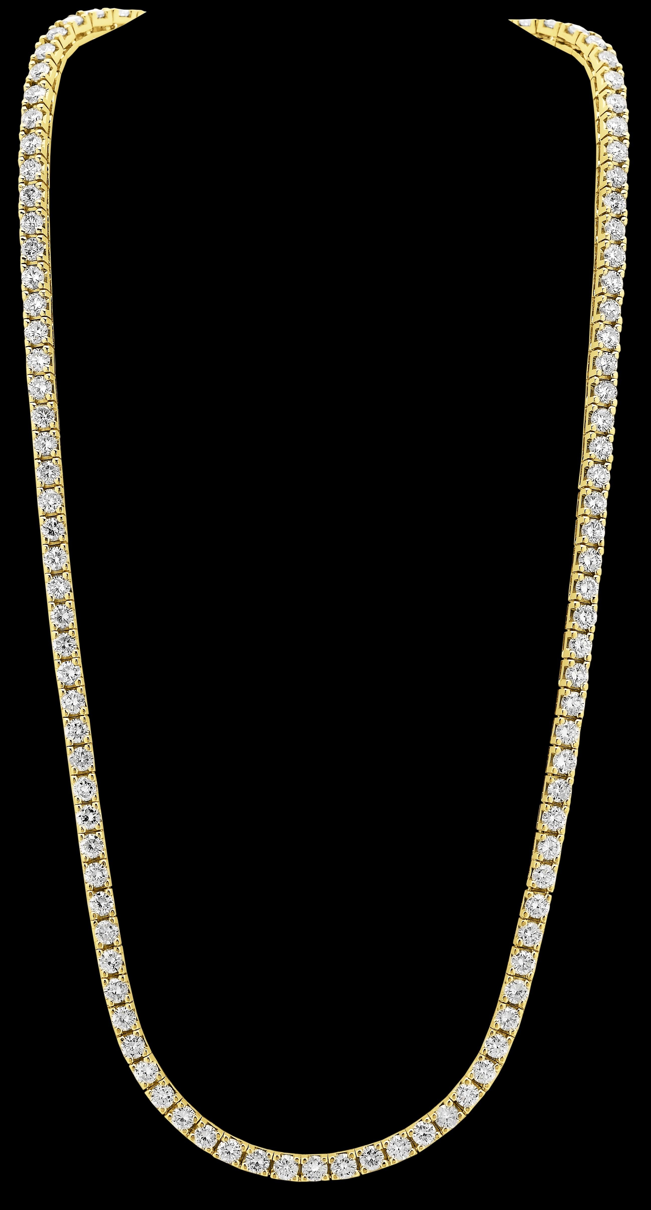 Round Brilliant Cut Diamond 15ct rivière Line Necklace in 18ct Yellow Gold In Excellent Condition In London, GB