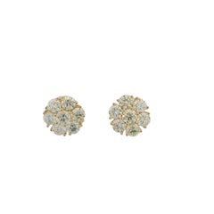 Pendientes de oro amarillo de 14 quilates con diamantes redondos talla brillante En Stock