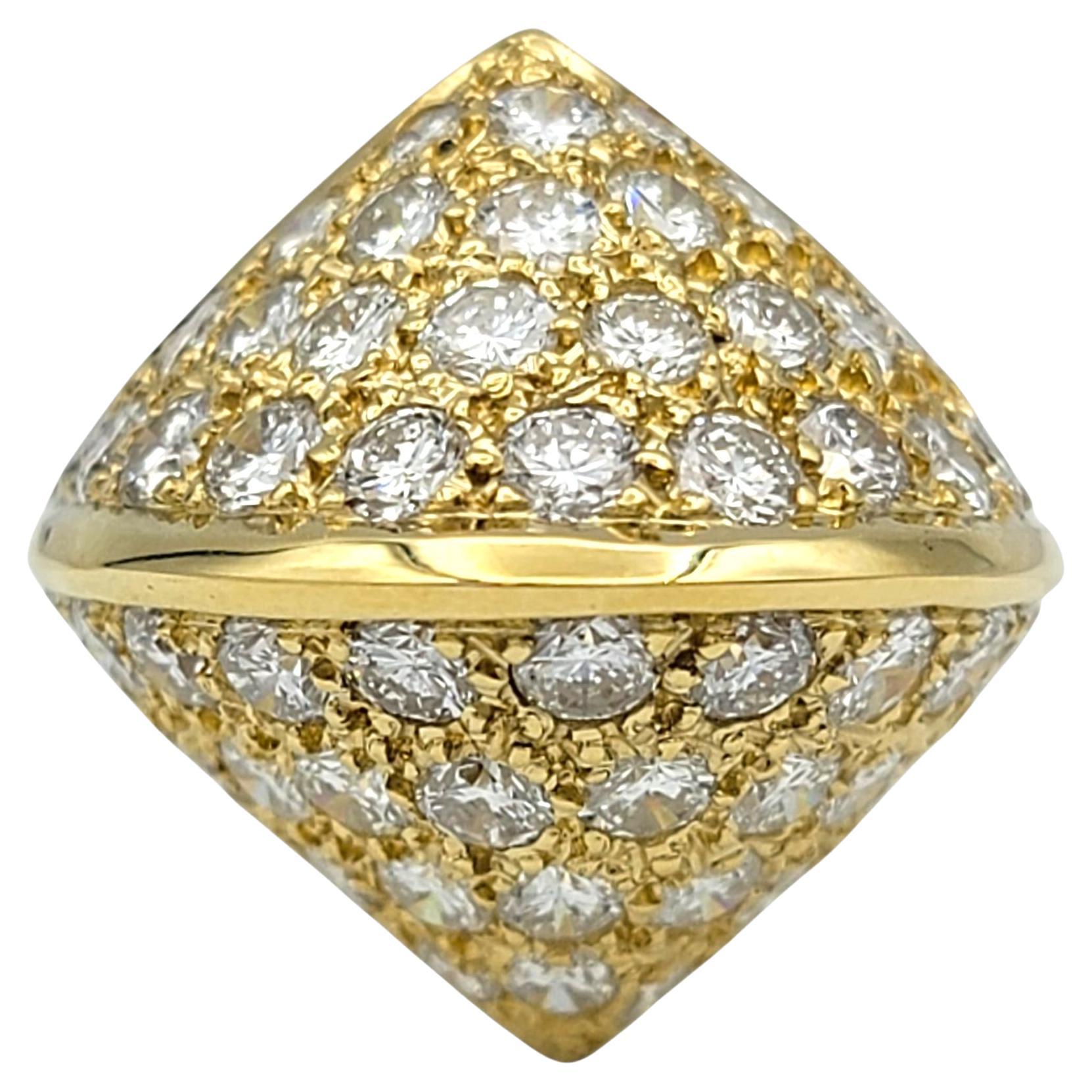 Round Brilliant Cut Diamond Clustered Dome Cocktail Ring in 18 Karat Yellow Gold