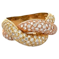 Round Brilliant Cut Diamond Crossover 18 Karat Yellow & Rose Gold Band Ring